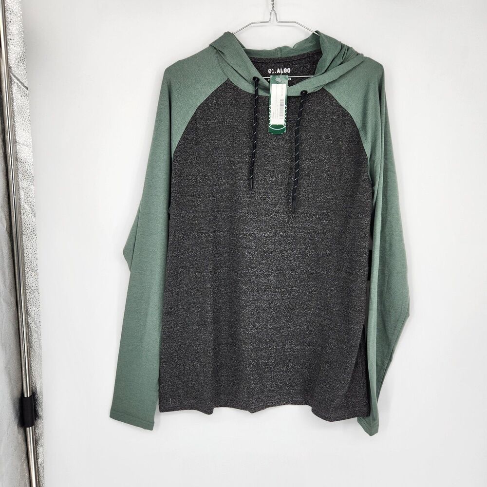 01.Algo‎ Men's Dark Green Medium AlgoFlex Willis Colorblock Performance Hoodie
